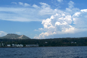 Carlton Peak & Bluefin Bay Resort with smoke plume